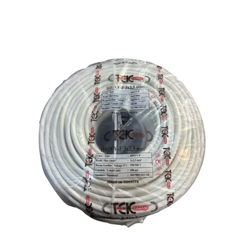 Tek Kablo TTR H05VV-F 3x2,5 mm² Beyaz Çok Damarlı Kablo - 100 Metre