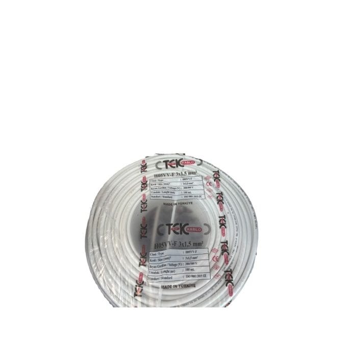 Tek Kablo 3x1,5 mm² TTR H05VV-F Beyaz Çok Damarlı Kablo - 100 Metre Rulo