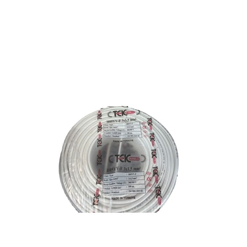 Tek Kablo 3x1,5 mm² TTR H05VV-F Beyaz Çok Damarlı Kablo - 100 Metre Rulo