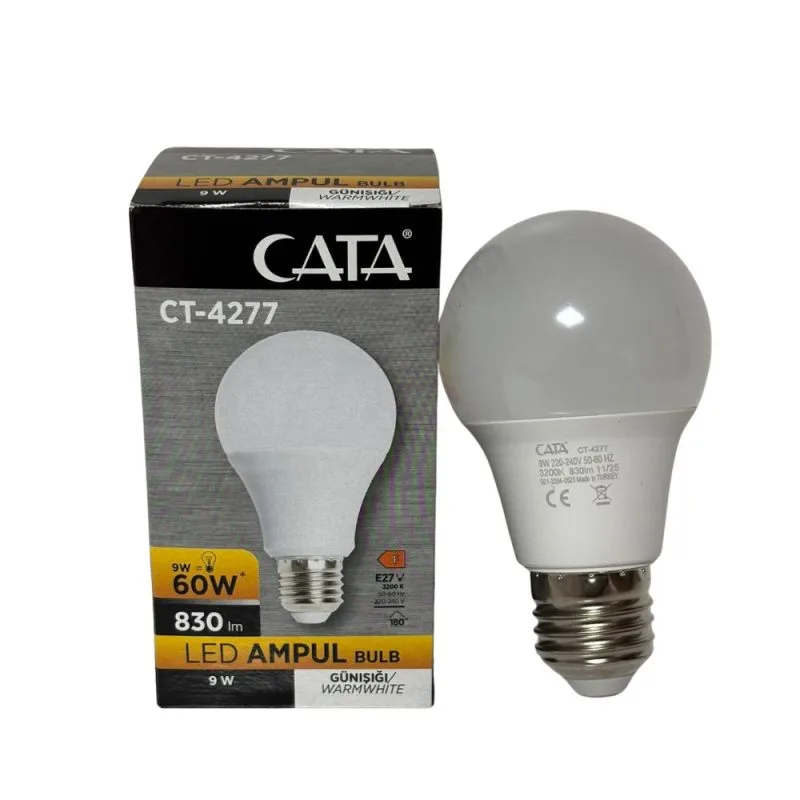 Ev ve ofis aydınlatması için enerji tasarruflu Cata 9W LED ampul modeli.